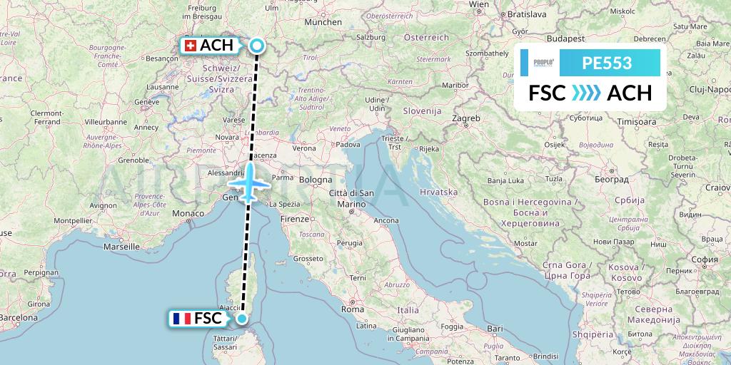 PE553 People's Viennaline Flight Map: Figari to St. Gallen