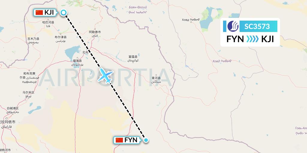 SC3573 Shandong Airlines Flight Map: Fuyun to Altay