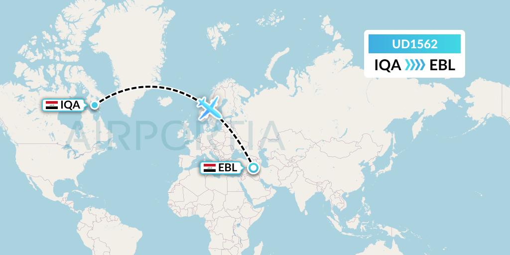 UD1562 UR Airlines Flight Map: Al Asad to Arbil