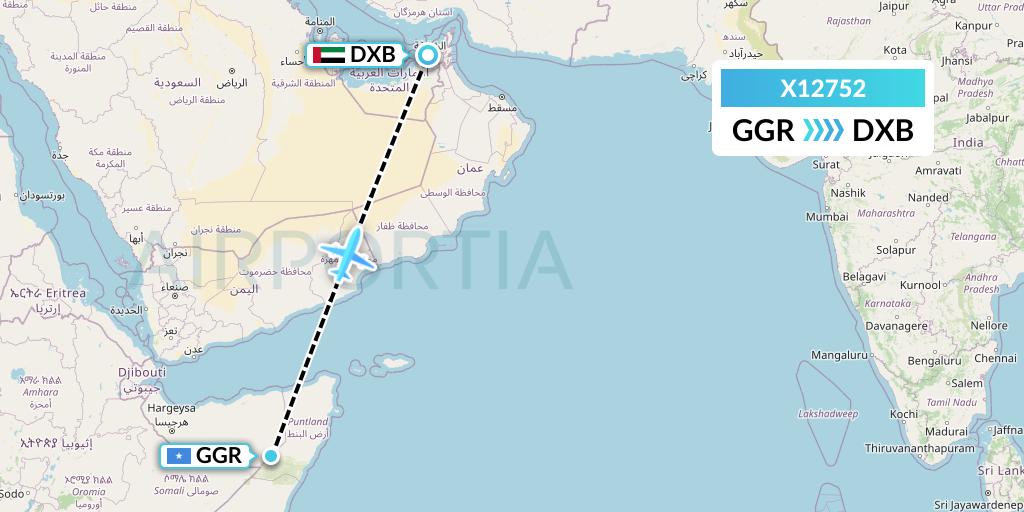 X12752 Nik Airways Flight Map: Garoe to Dubai