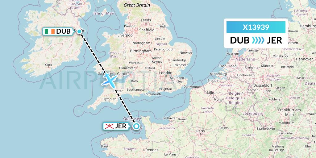 X13939 Nik Airways Flight Map: Dublin to Jersey