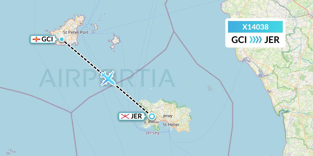 X14038 Nik Airways Flight Map: Guernsey to Jersey