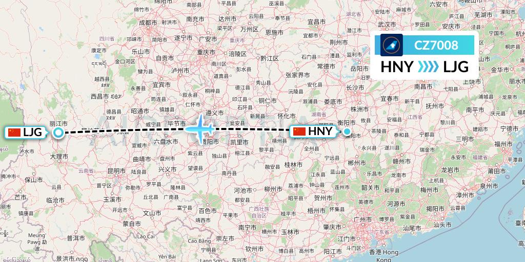 CZ7008 China Southern Airlines Flight Map: Hengyang to Lijiang