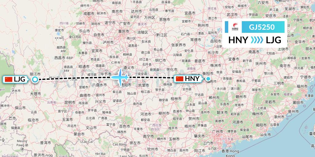 GJ5250 Loong Airlines Flight Map: Hengyang to Lijiang