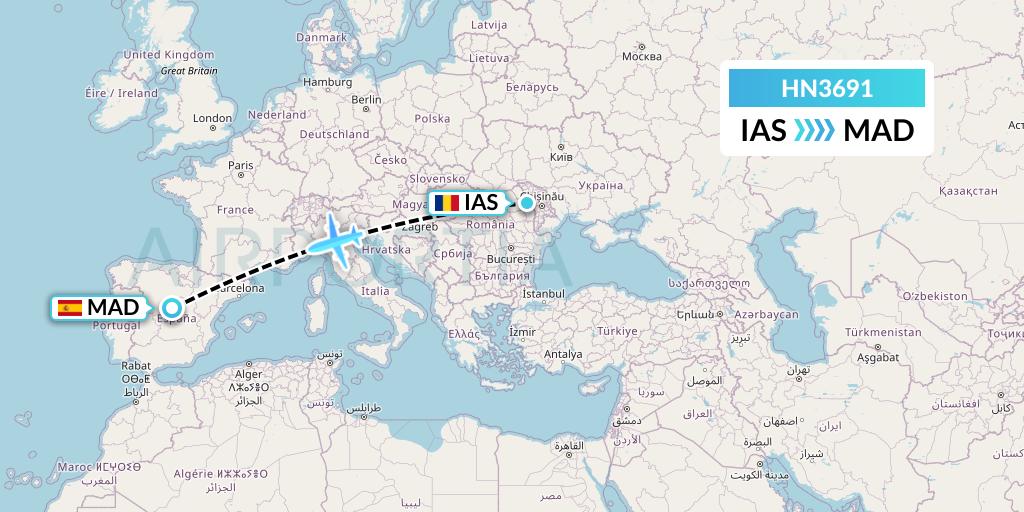 HN3691 Uab Heston Airlines Jsc Heston Airl Flight Map: Iasi to Madrid