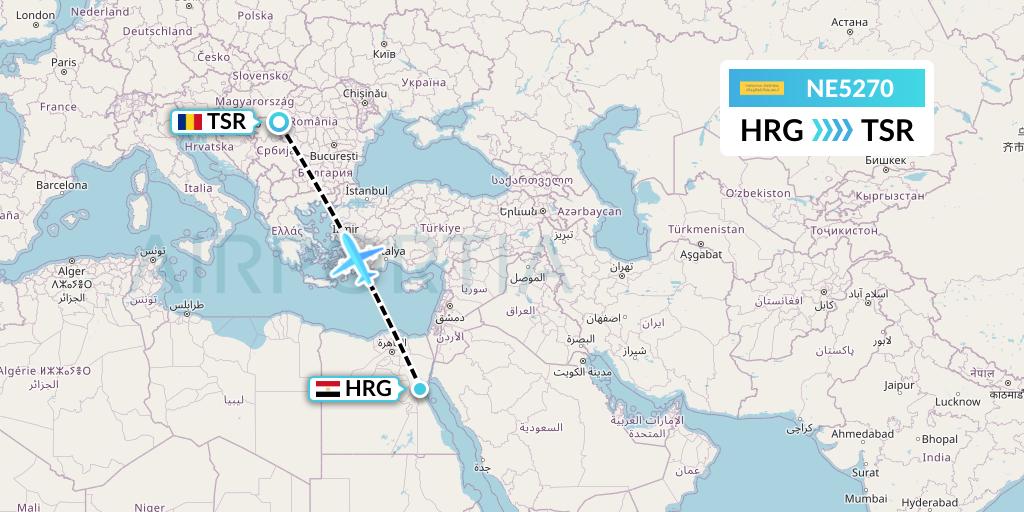 NE5270 Nesma Airlines Flight Map: Hurghada to Timisoara