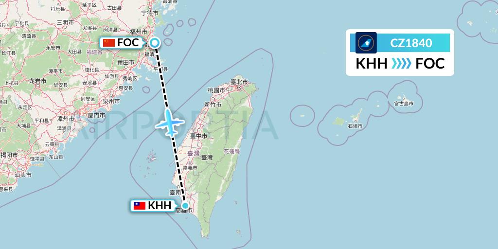 CZ1840 China Southern Airlines Flight Map: Kaohsiung to Fuzhou