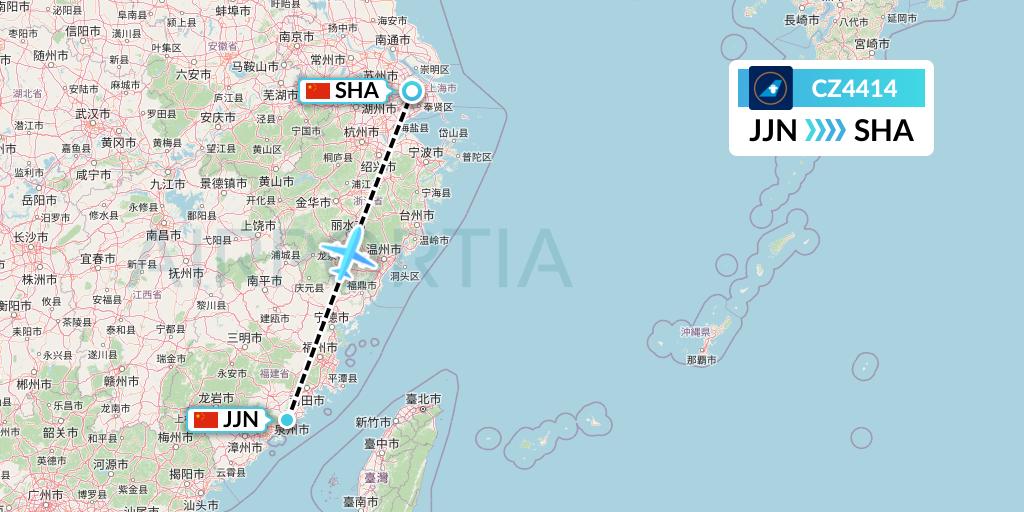 CZ4414 China Southern Airlines Flight Map: Jinjiang to Shanghai