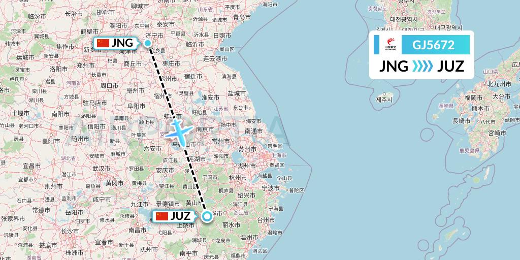 GJ5672 Loong Airlines Flight Map: Jining to Quzhou