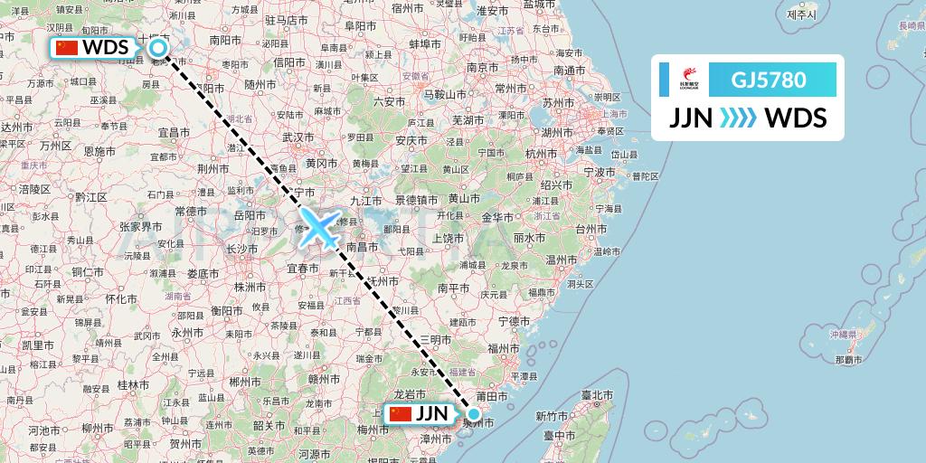 GJ5780 Loong Airlines Flight Map: Jinjiang to Shiyan