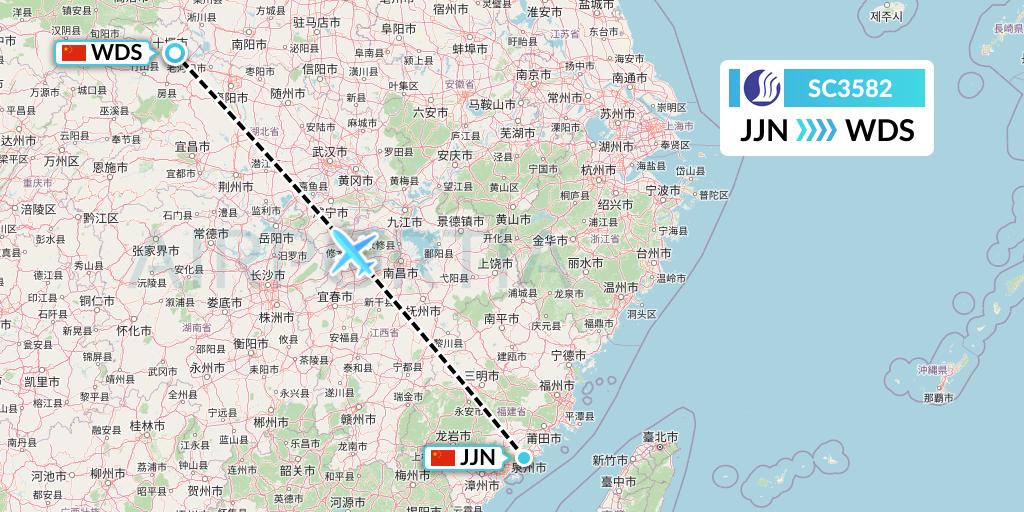 SC3582 Shandong Airlines Flight Map: Jinjiang to Shiyan