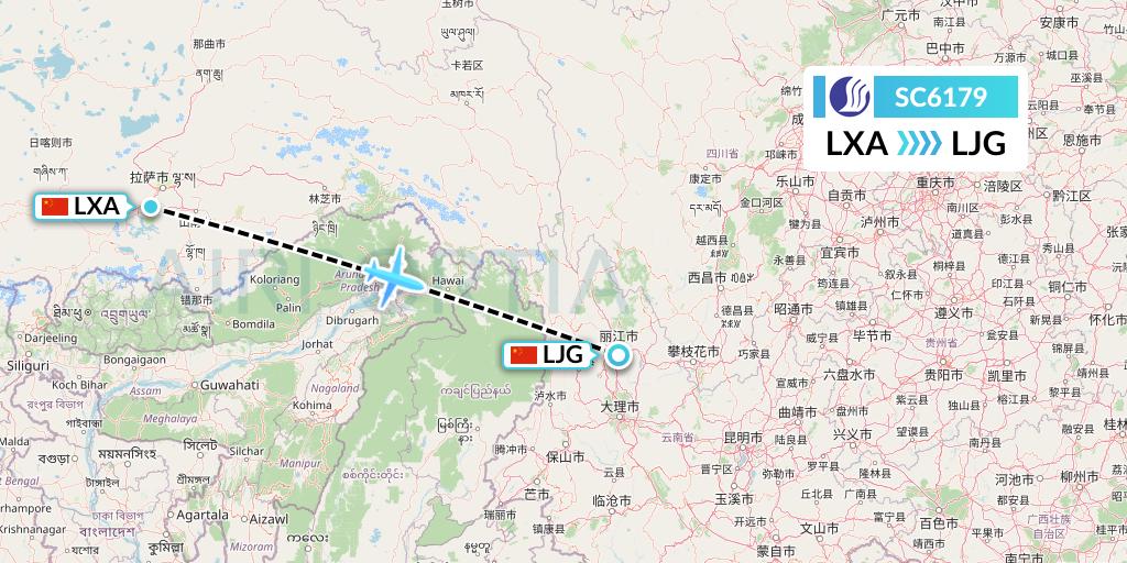 SC6179 Shandong Airlines Flight Map: Lhasa to Lijiang