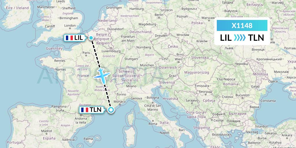 X1148 Nik Airways Flight Map: Lille to Toulon