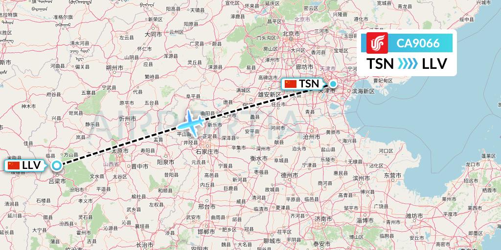 CA9066 Air China Flight Map: Tianjin to Kunming
