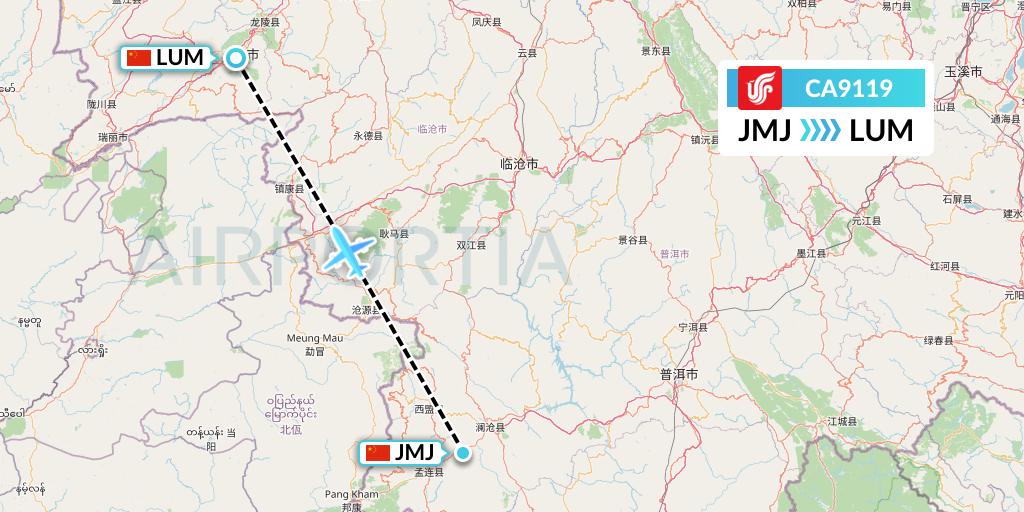 CA9119 Air China Flight Map: Pu'er to Mangshi