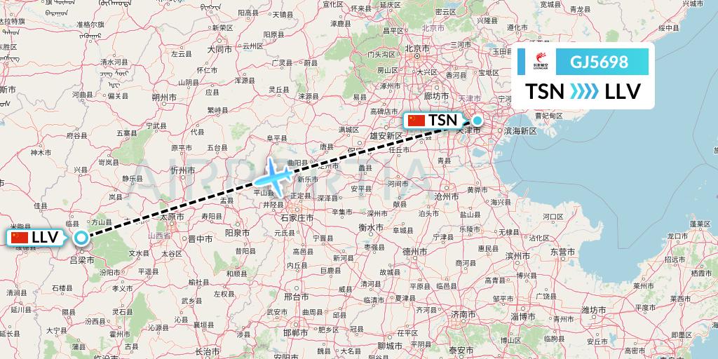 GJ5698 Loong Airlines Flight Map: Tianjin to Kunming