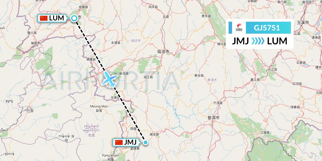 GJ5751 Loong Airlines Flight Map: Pu'er to Mangshi