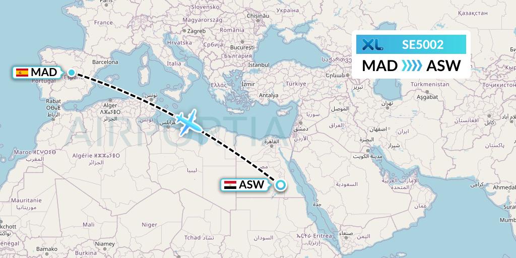 SE5002 XL Airways France Flight Map: Madrid to Aswan