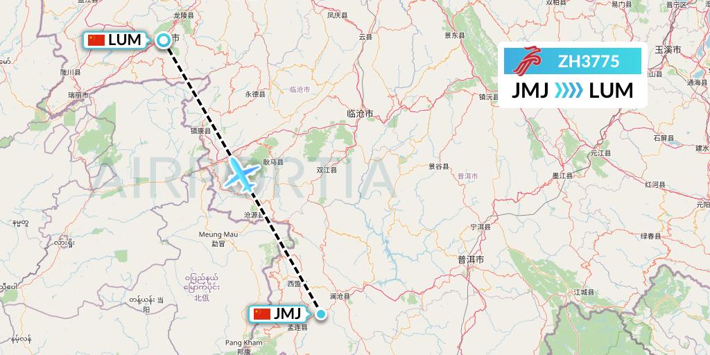 ZH3775 Shenzhen Airlines Flight Map: Pu'er to Mangshi