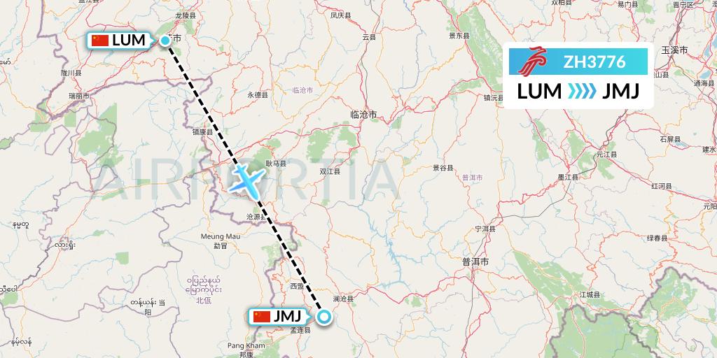 ZH3776 Shenzhen Airlines Flight Map: Mangshi to Pu'er