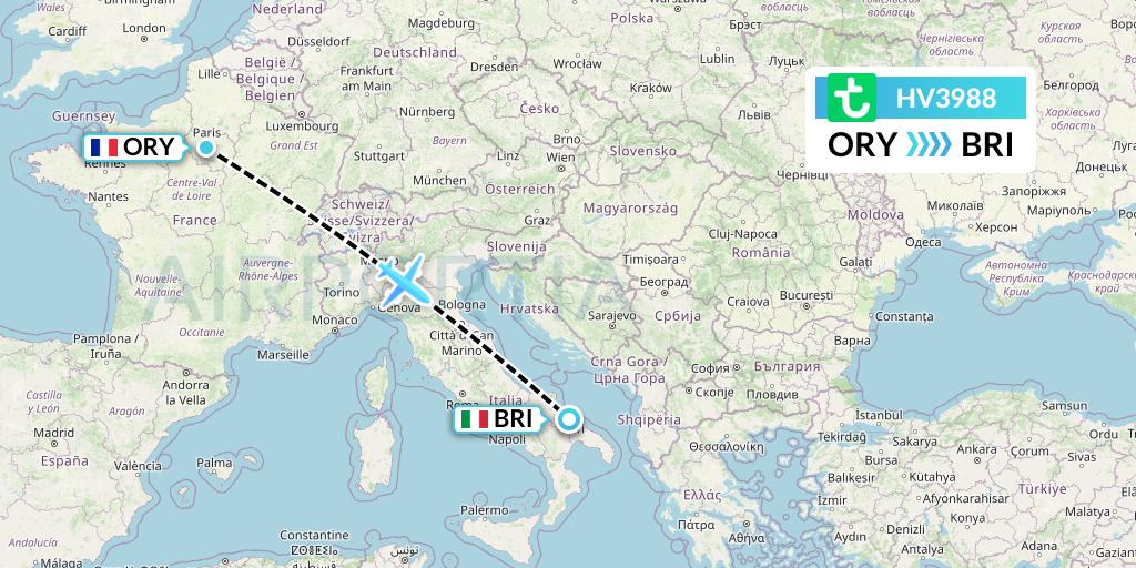 HV3988 Transavia Flight Map: Paris to Bari