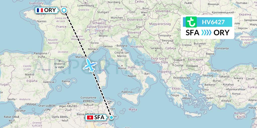 HV6427 Transavia Flight Map: Sfax to Paris