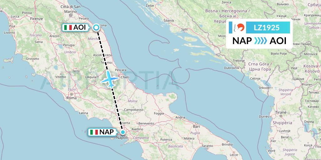 LZ1925 Air Link Flight Map: Naples to Ancona