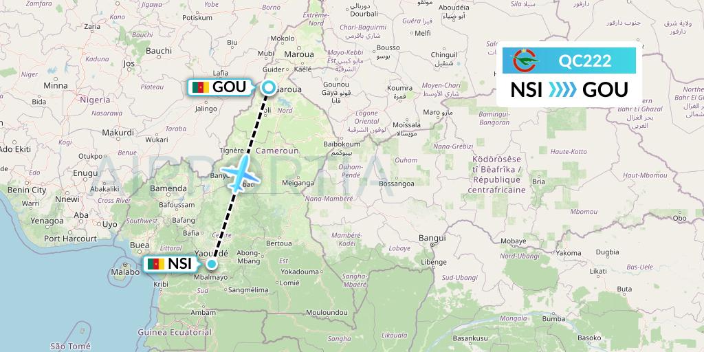 QC222 Camair-Co Flight Map: Yaounde to Garoua