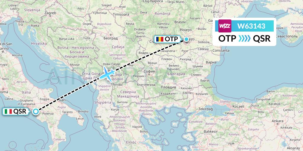 W63143 Wizz Air Flight Map: Bucharest to Salerno
