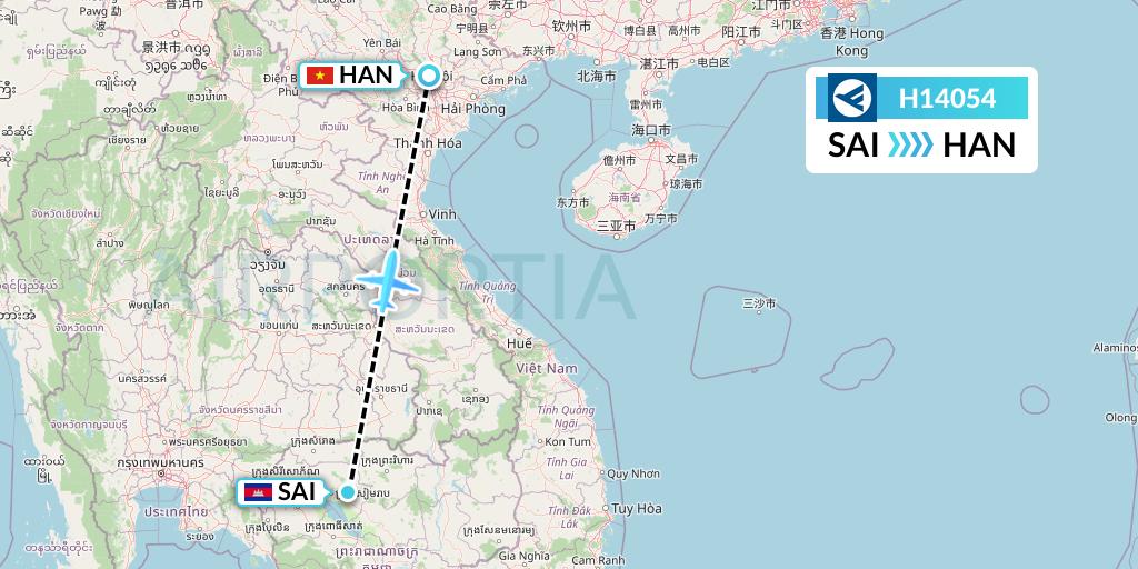 H14054 Hahn Air Systems Flight Map: Siem Reap to Hanoi