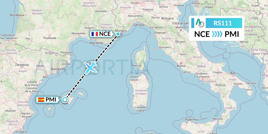 RS111 Air Seoul Flight Map: Nice to Palma de Mallorca