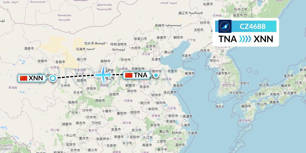 CZ4688 China Southern Airlines Flight Map: Jinan to Xining