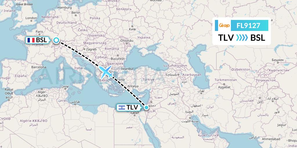 FL9127 AirTran Flight Map: Tel Aviv to Basel
