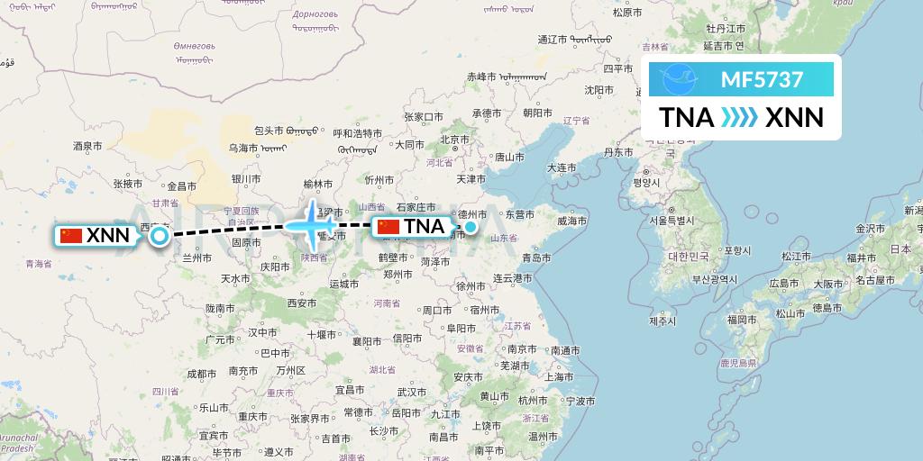 MF5737 Xiamen Airlines Flight Map: Jinan to Xining