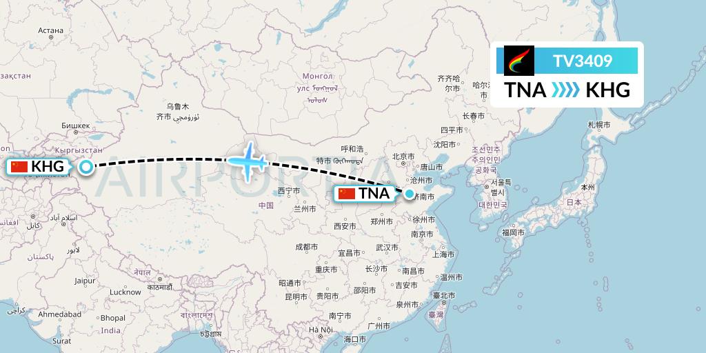 TV3409 Tibet Airlines Flight Map: Jinan to Kashgar