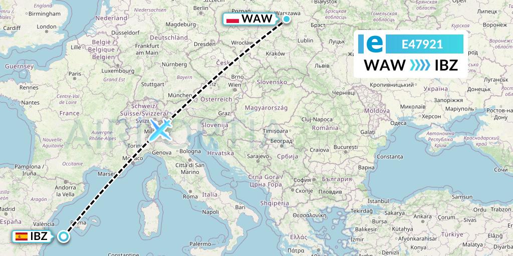E47921 Estelar Latinoamerica C.A. Flight Map: Warsaw to Ibiza