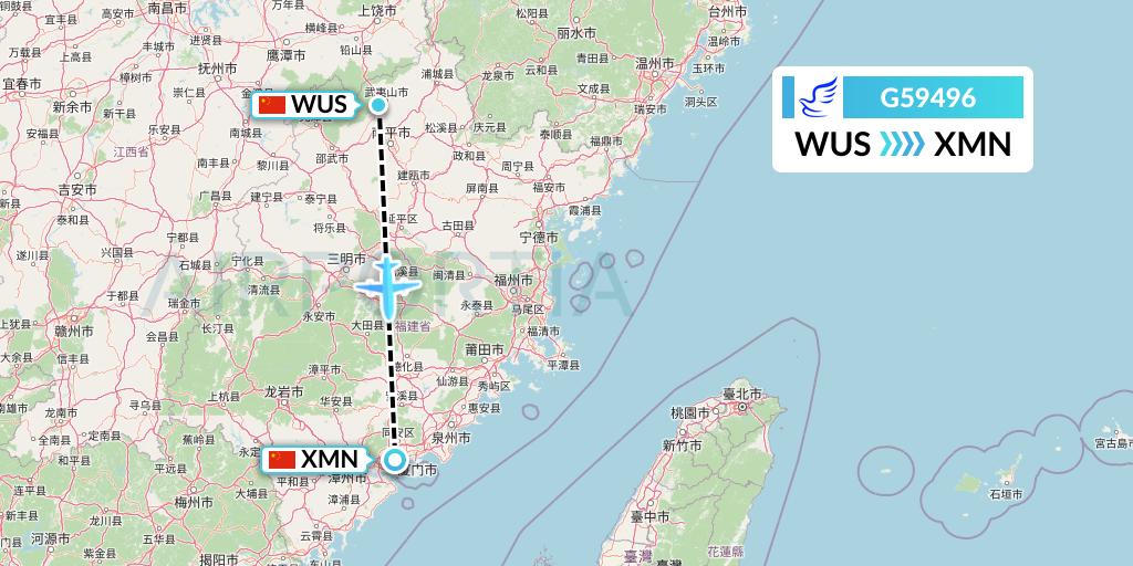 G59496 China Express Airlines Flight Map: Wuyishan to Xiamen