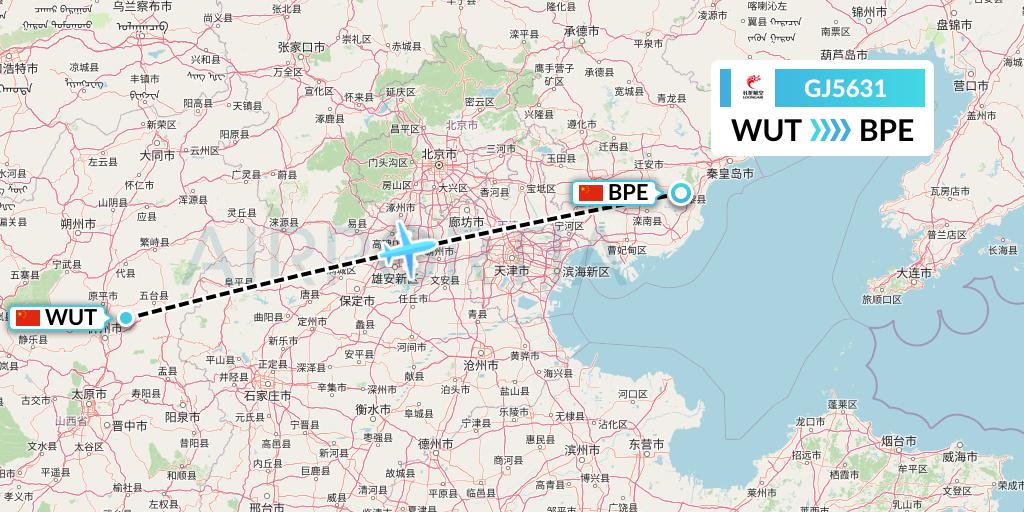 GJ5631 Loong Airlines Flight Map: Taiyuan to Qinhuangdao