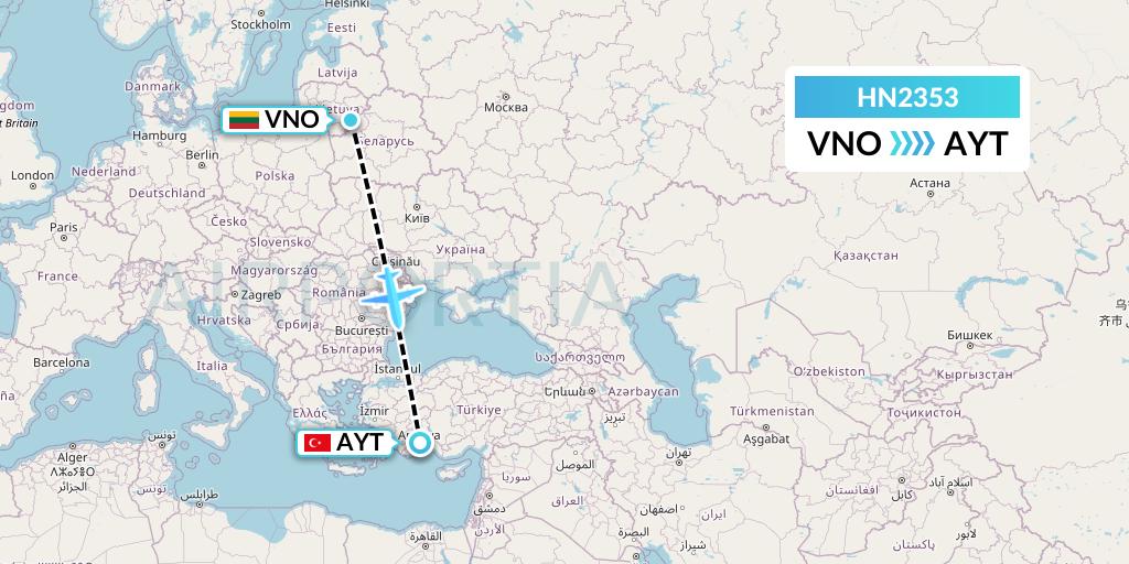 HN2353 Uab Heston Airlines Jsc Heston Airl Flight Map: Vilnius to Antalya