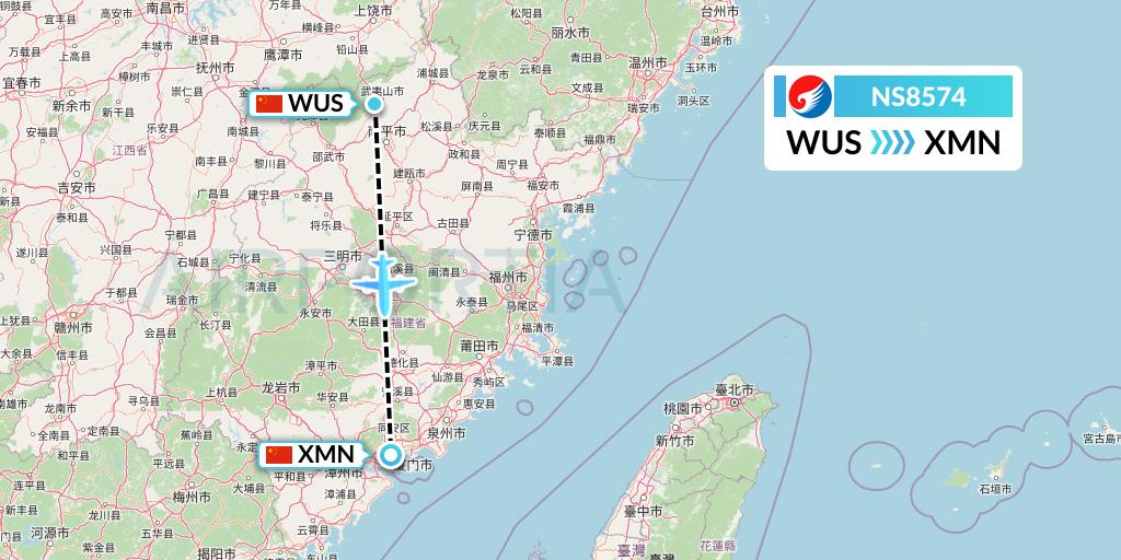 NS8574 Hebei Airlines Flight Map: Wuyishan to Xiamen