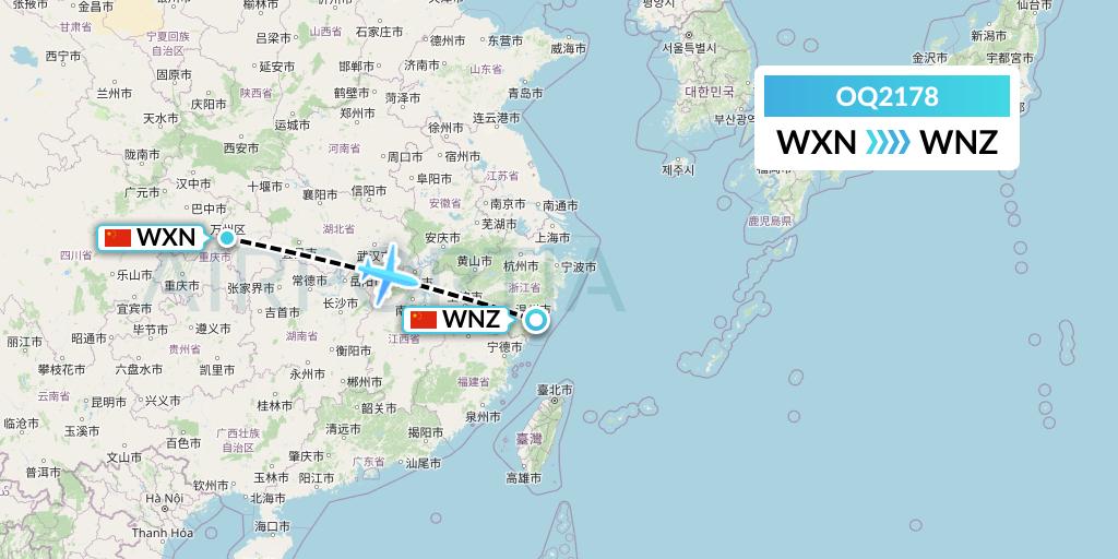 OQ2178 Chongqing Airlines Flight Map: Wanzhou to Wenzhou
