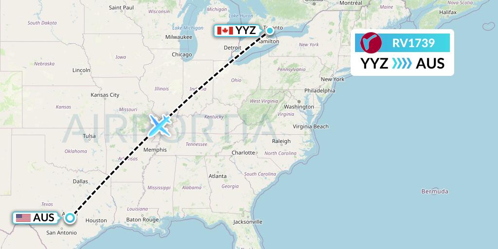 RV1739 Air Canada Rouge Flight Map: Toronto to Austin