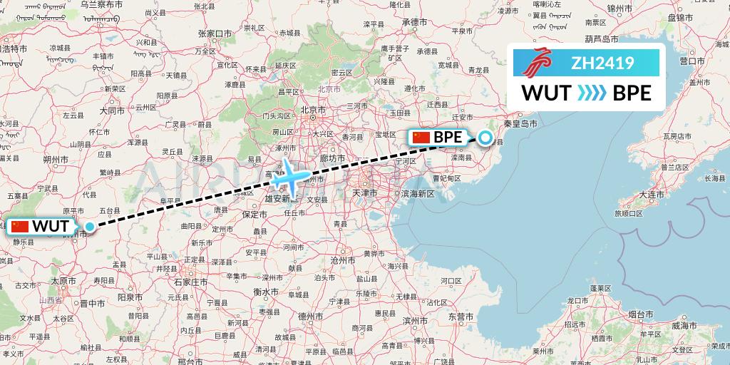 ZH2419 Shenzhen Airlines Flight Map: Taiyuan to Qinhuangdao