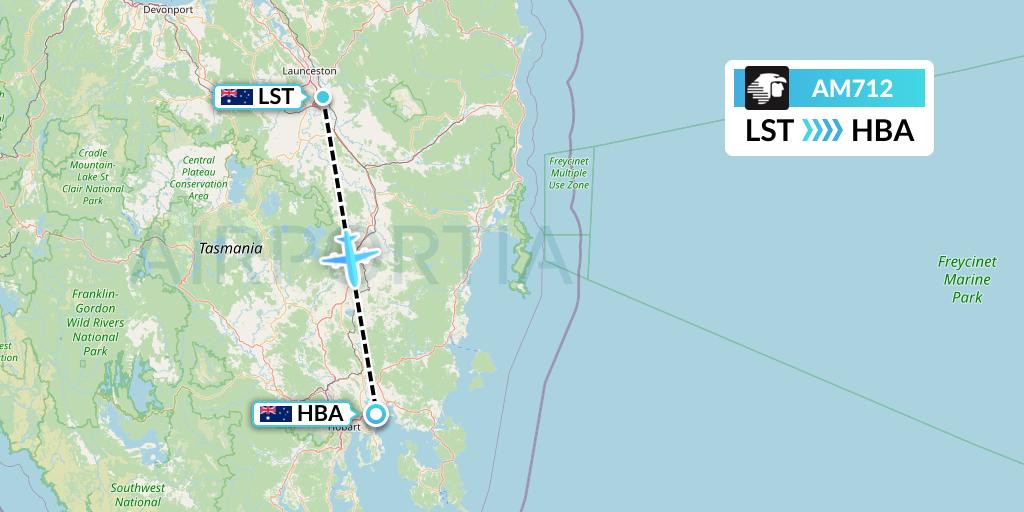 AM712 Aeromexico Flight Map: Launceston to Hobart