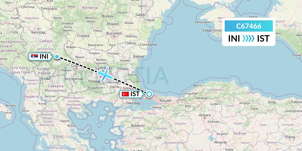 C67466 Capitol Air Express Flight Map: Nis to Istanbul