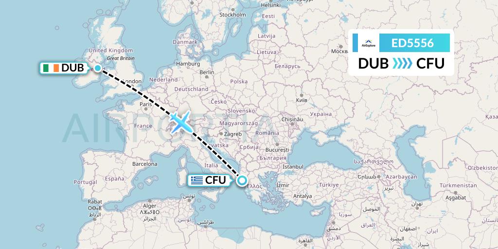 ED5556 AirExplore Flight Map: Dublin to Corfu
