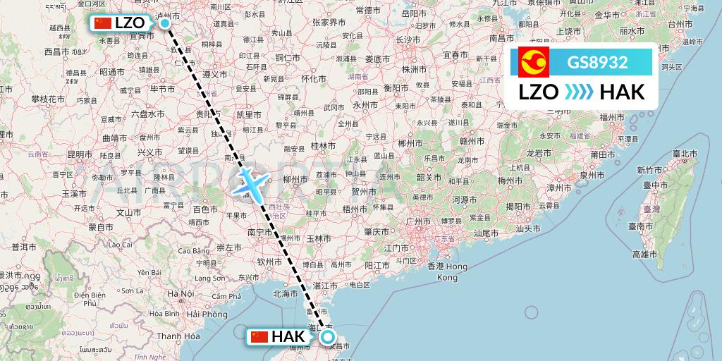 GS8932 Tianjin Airlines Flight Map: Luzhou to Haikou