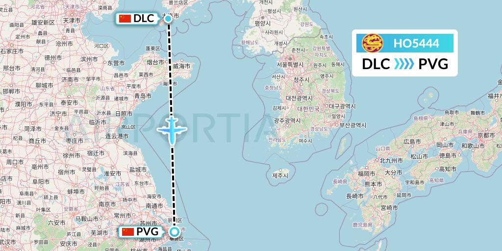 HO5444 Juneyao Airlines Flight Map: Dalian to Shanghai