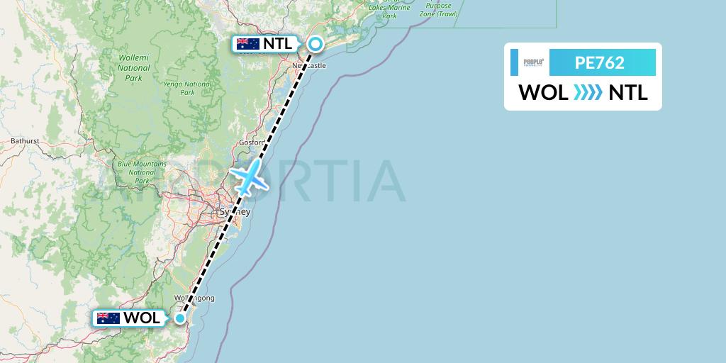 PE762 People's Viennaline Flight Map: Australia to Newcastle
