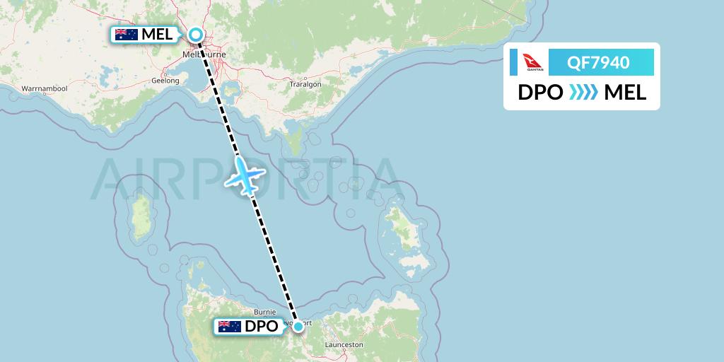 QF7940 Qantas Flight Map: Devonport to Melbourne